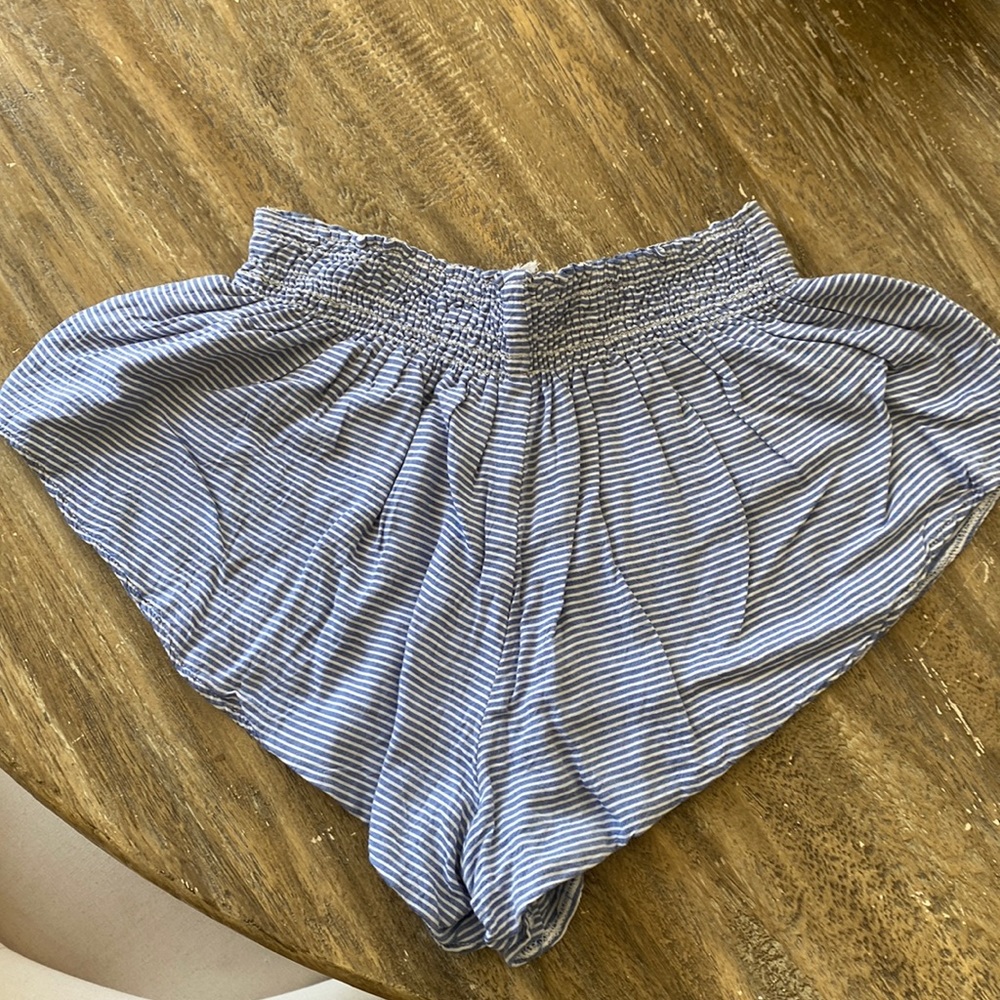 Blue life chambray & white stripe shorts, size S